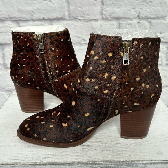 NWOT Madewell The Rosie Rich Brown Multi Mini Leopard Calf Hair Ankle Boots - Picture 9 of 16